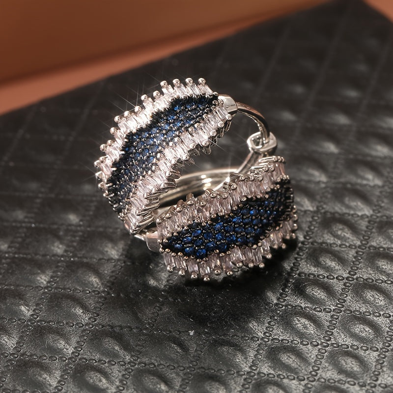 Elegant vintage bohemian earrings with square synthetic zircon wrap and blue cubic zircon accents, 925 silver copper plated, perfect for Christmas, everyday wear and special occasions - gift ready