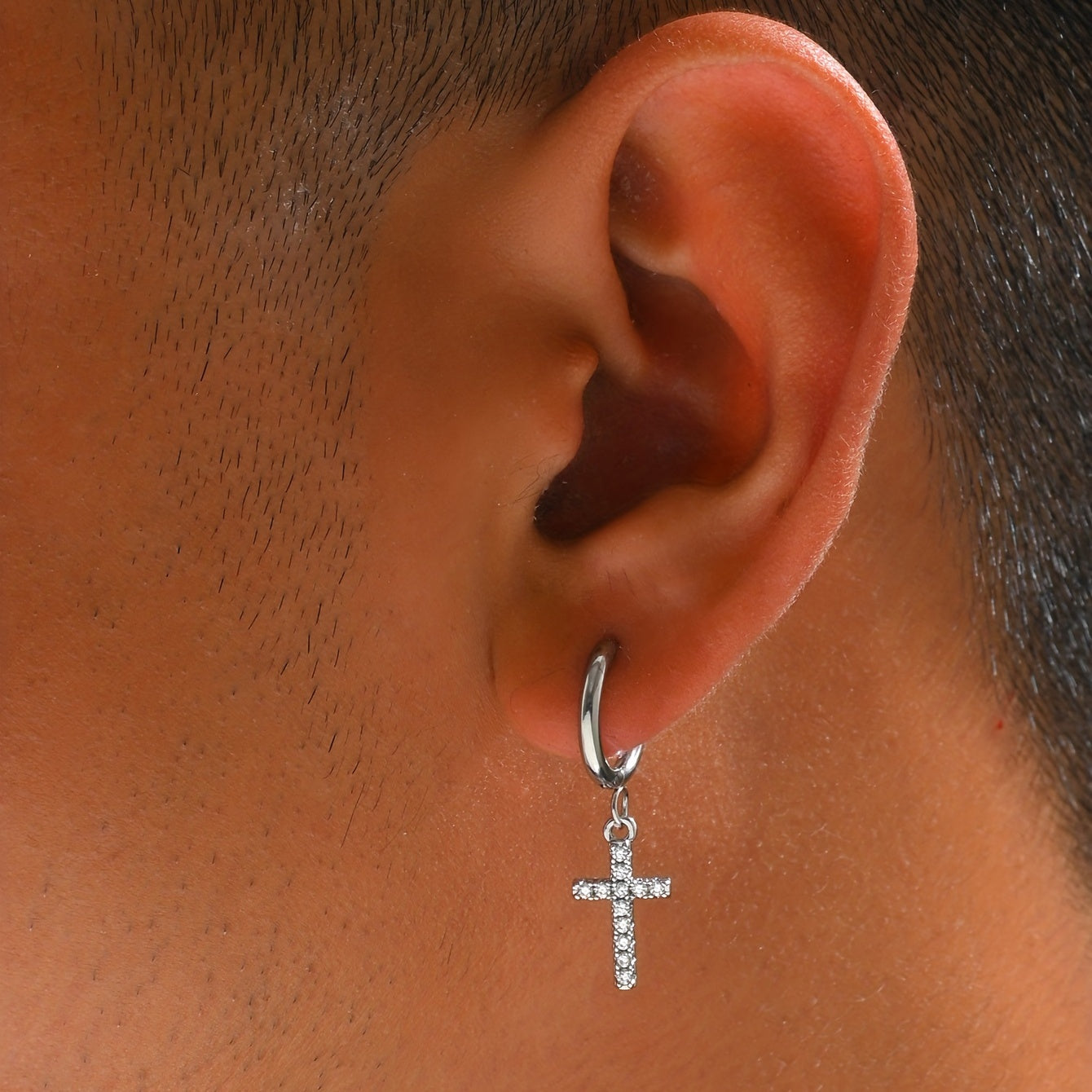 1 Pair of Punk Hip Hop Cubic Zirconia Cross Pendant Earrings for Men