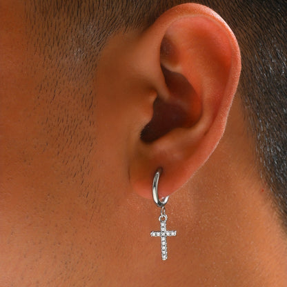 1 Pair of Punk Hip Hop Cubic Zirconia Cross Pendant Earrings for Men