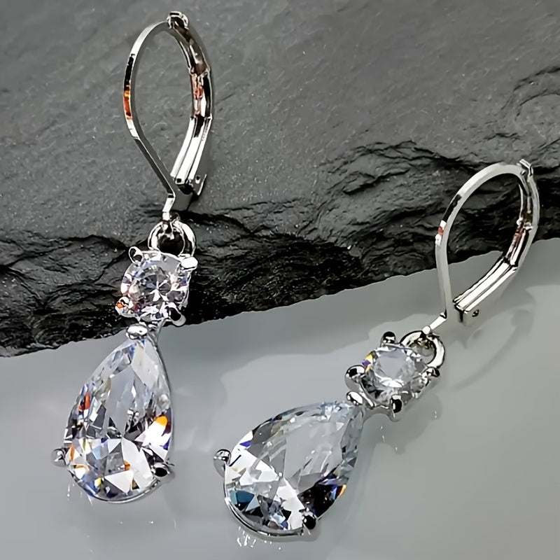 Faux crystal drop drop drop earrings, minimalist earrings, elegant bridal wedding engagement earrings