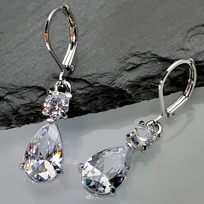 Faux crystal drop drop drop earrings, minimalist earrings, elegant bridal wedding engagement earrings