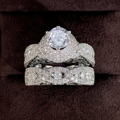 Fashion Wedding Ring Miniature Zirconia Engagement Ring 2-piece Set