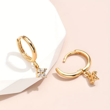 Elegant Cubic Zirconia Flower Pendant Earrings - Ladies Hypoallergenic Copper, 14K Gold Plated, Perfect Gift for Any Occasion