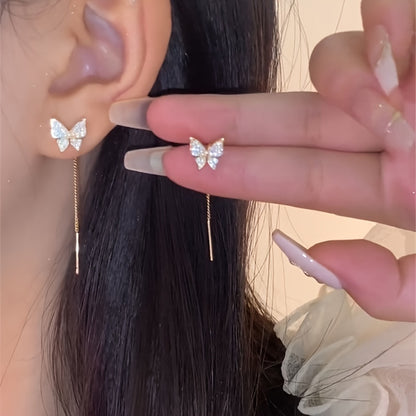 Elegant Yellow Butterfly Earrings - 925 Silver Stud Earrings, Alloy Material, Suitable for Daily Wear and Special Occasions, Creative Design, Holiday Birthday Parties, Anniversary Gifts