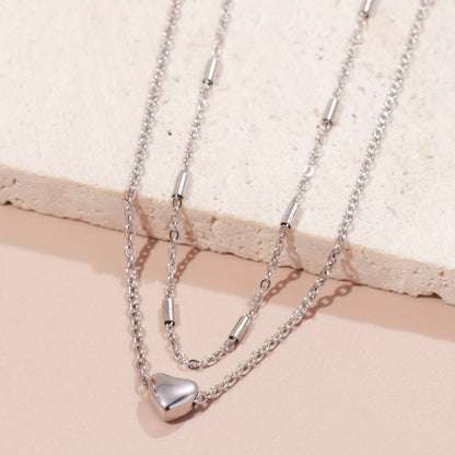 Unruly Minimalist Stainless Steel Heart Pendant Double Necklace, Ladies Party Jewelry Accessories