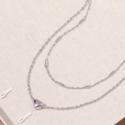 Unruly Minimalist Stainless Steel Heart Pendant Double Necklace, Ladies Party Jewelry Accessories