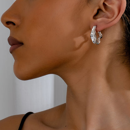 925 sterling silver ring earrings, vintage bohemian style, irregular geometric design, minimalist temperament, women's fashion jewelry.