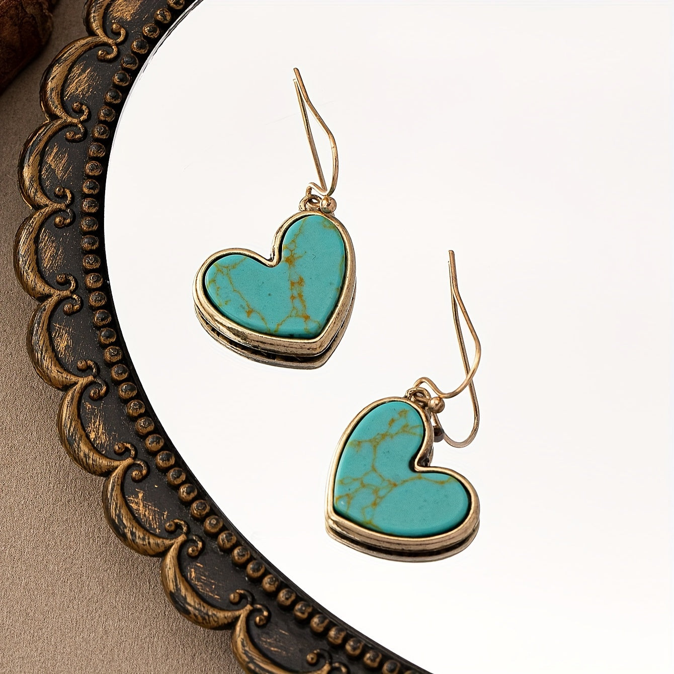 Valentine's Day Vintage Bohemian Style Natural Turquoise Love Earrings