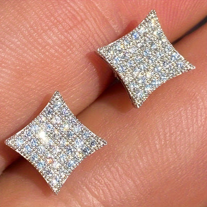 Ladies and Men's Elegant Square Glitter Earrings, Copper Synthetic Zirconia Inlay, Nickel Free Plating, Stylish Geometric Design, April Birthstone, Everyday Party Jewelry