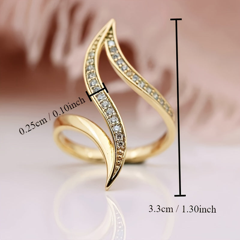 Stylish chic 18K gold-plated inlaid shiny Zirconia ring exquisite ladies daily casual party banquet birthday gift