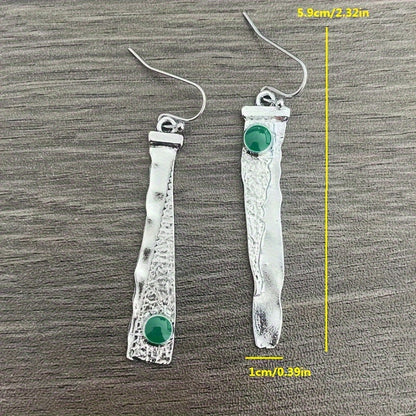 European and American retro Thai silver serrated earrings, emerald creative earrings