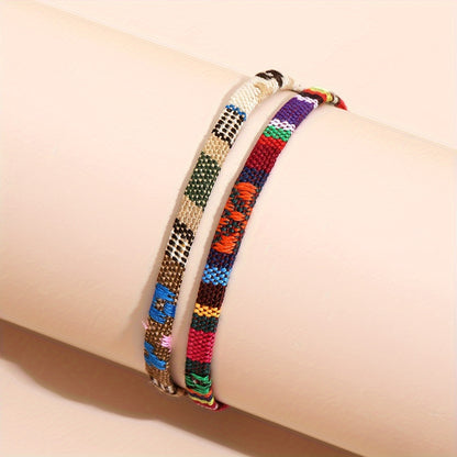 Bohemian hand-colored woven anklet set, Women's 2-piece set, suitable for beach vacation party feet