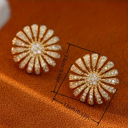 Luxury flower stud earrings set with zircon, elegant women's engagement and party wear, everyday accessories