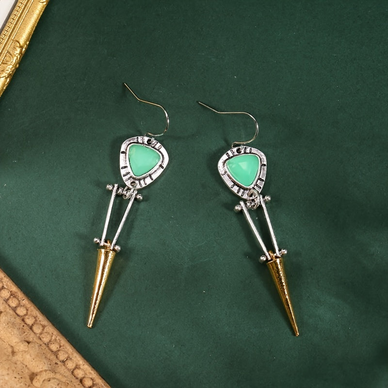 Vintage Long Turquoise Pendant Earrings 925 Silver Plated Bohemian Jewelry for Girls