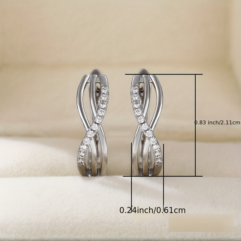 Romantic love knot silver plated ring drop earrings, Zirconia, wedding bridal earrings, ladies