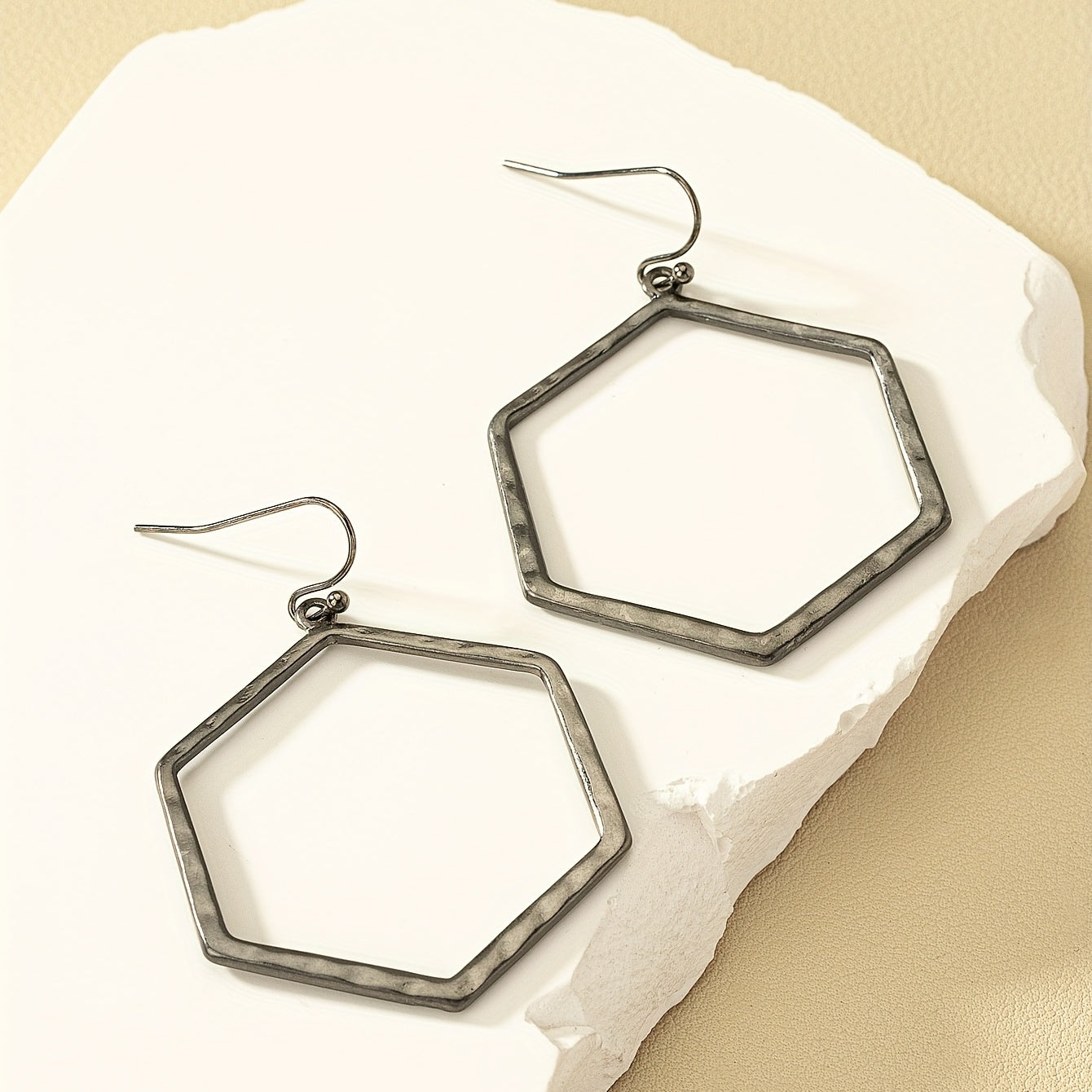 Geometric Shape Hollow Out Hexagonal Dangle Earrings Retro Simple Style Alloy 14K Gold Plated Material Trendy Female Gift