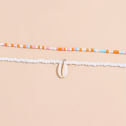 Ladies Summer Vacation Bead Layered Necklace, Bohemian Shell Pendant