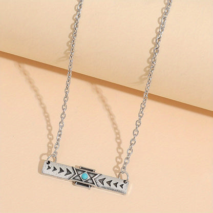 Vintage Long Pendant Necklace with Turquoise Silver Plated Jewelry