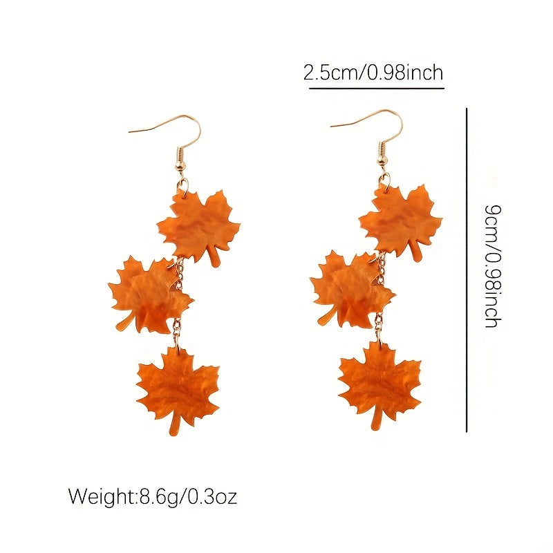 Maple Leaf Style Long Acrylic Earrings, Vintage Beautiful Earrings