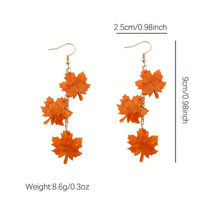 Maple Leaf Style Long Acrylic Earrings, Vintage Beautiful Earrings