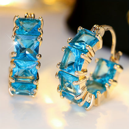 Ladies' Deluxe Blue Cubic Zirconia Ring Earrings, Vintage Style, Copper Base, Unplated, Suitable for Party and Wedding Fashion Accessories in All Seasons