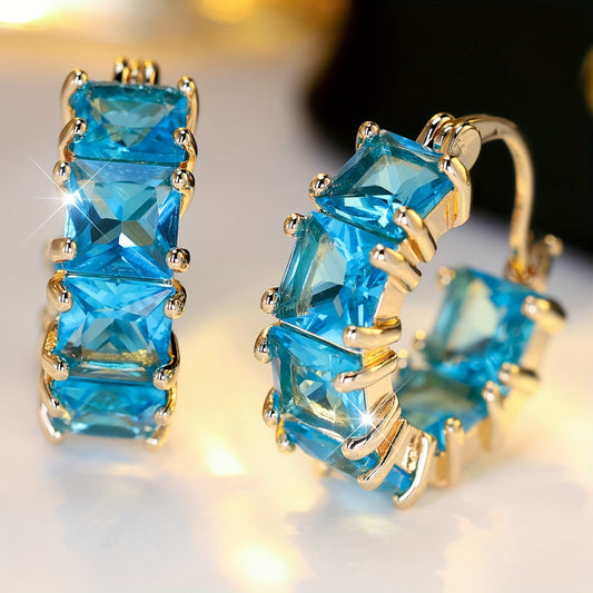 Ladies' Deluxe Blue Cubic Zirconia Ring Earrings, Vintage Style, Copper Base, Unplated, Suitable for Party and Wedding Fashion Accessories in All Seasons