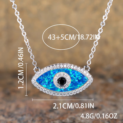 Bohemian Silver Opal Wicked Eye Pendant Necklace with Black Zircon - Perfect for Parties and Casual Dresses