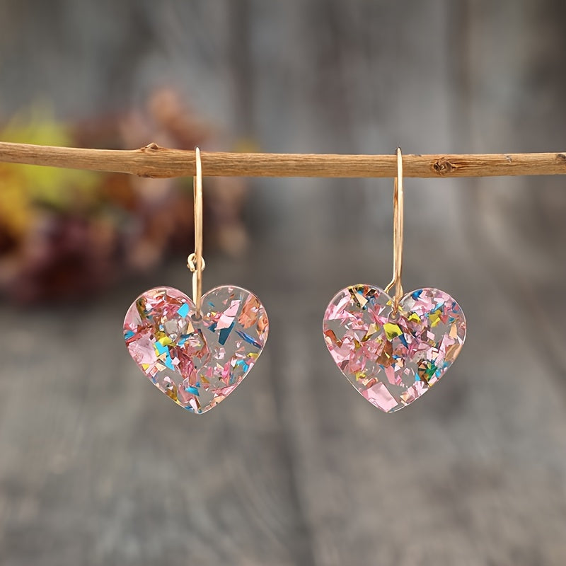 Classical style resin love pendant earrings - no plating, iron earrings, inlay material, preferred for Valentine's Day gifts