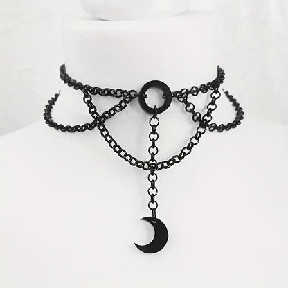 Gothic style black crescent pendant collar necklace, vintage style collar necklace, holiday fashion jewelry, Eid al-Fitr and Ramadan gifts