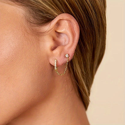 Elegant and simple chain earrings with shiny Zirconia-nickel-free copper, suitable for daily wear and parties