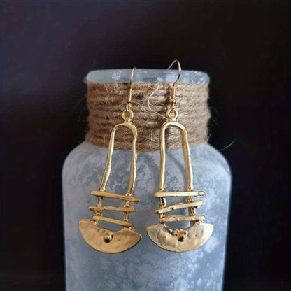 Retro simple hollow ladder design gold pendant earrings zinc alloy jewelry daily wear accessories fashion women's gifts