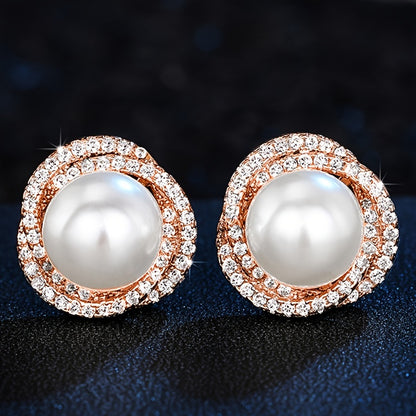 Delicate imitation pearl flower design stud earrings Elegant retro style Suitable for women dating earrings