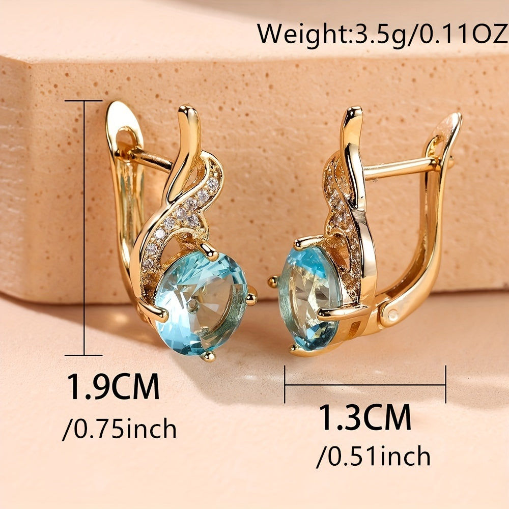 Glamour round cut aquamarine drop ear endless ring stud earrings, suitable for women to pretend wedding stud earrings