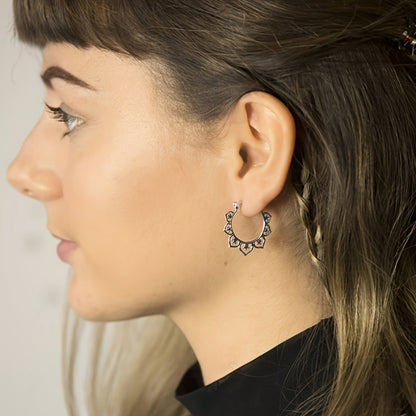 Vintage Bohemian style ring earrings, ethnic style lace round earrings, suitable for Women's daily wear