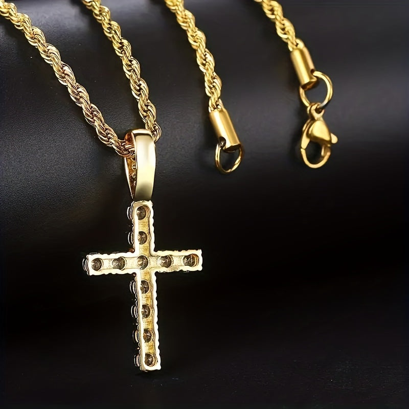 Delicate zircon cross pendant necklace, women's and men's party daily wear sweater chain religious necklace