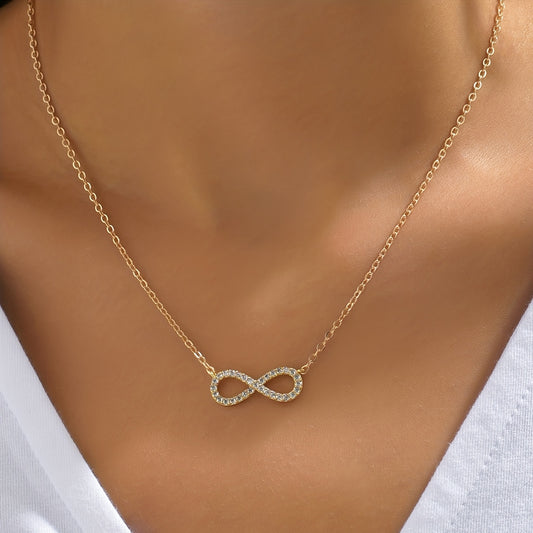 Exquisite Zirconia inlaid infinity symbol 8 letter pendant necklace Women's, holiday popular gift