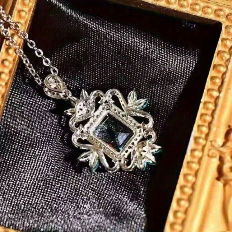 Deluxe 925 Silver Plated Aquamarine Pendant Necklace Women's Daily Casual Accessories Party Jewelry (excluding gift box)