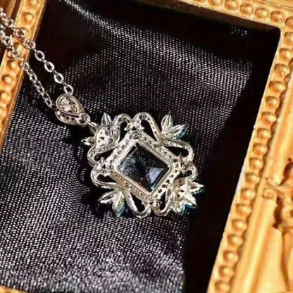 Deluxe 925 Silver Plated Aquamarine Pendant Necklace Women's Daily Casual Accessories Party Jewelry (excluding gift box)