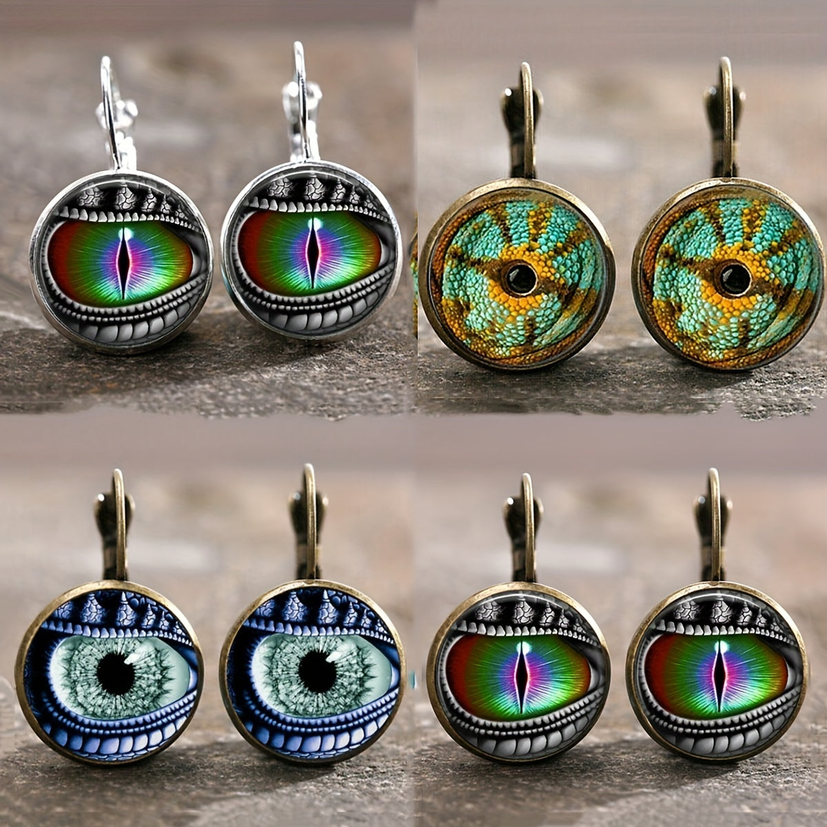 Vintage dragon design drop ear earrings, silver galvanized alloy, glass inlay, iron ear needles, daily wear fashion jewelry, suitable for all seasons