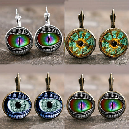 Vintage dragon design drop ear earrings, silver galvanized alloy, glass inlay, iron ear needles, daily wear fashion jewelry, suitable for all seasons