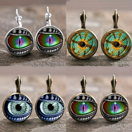 Vintage dragon design drop ear earrings, silver galvanized alloy, glass inlay, iron ear needles, daily wear fashion jewelry, suitable for all seasons