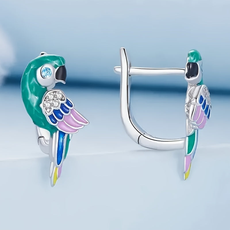 Ladies Elegant Cartoon Parrot Ring Earrings, Synthetic Gemstone April Birthstone, Nickel Plated Copper Free, Zircon Inlay, Everyday and Party Jewelry Accessories