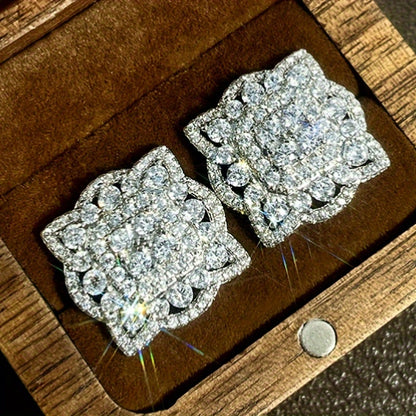 Sparkling Square Earrings, Copper Jewelry, Zircon Set, Fashion Luxury Style, Ladies Wedding Date Earrings