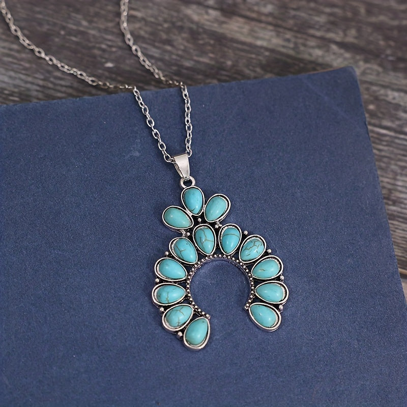 Ladies Bohemian Exaggerated Neck, Classic Western Large Turquoise Pendant Necklace