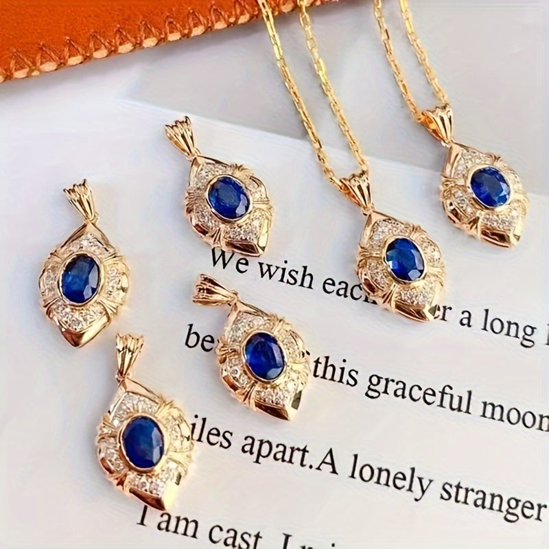 Elegant Vintage Style Blue Synthetic Gemstone Pendant Necklace Ladies, Engagement Anniversary Jewelry Gift for Lover, Vintage Elegant Design