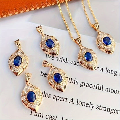 Elegant Vintage Style Blue Synthetic Gemstone Pendant Necklace Ladies, Engagement Anniversary Jewelry Gift for Lover, Vintage Elegant Design