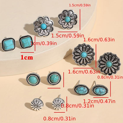 6 pairs of ethnic style flower geometric earrings set