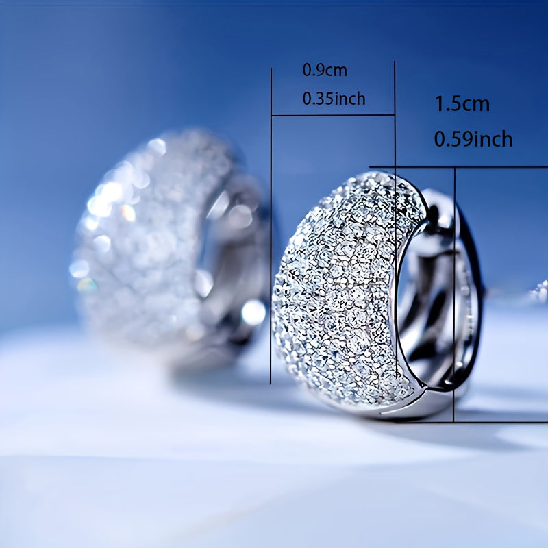 Silver thick round earrings, full of diamond zircon decoration, elegant and simple style, trendy women's daily party earrings