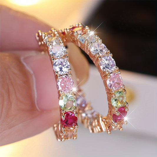 Stylish Rainbow Zircon Ring Earrings - Vintage Bohemian Style Perfect for Party and Everyday Elegance