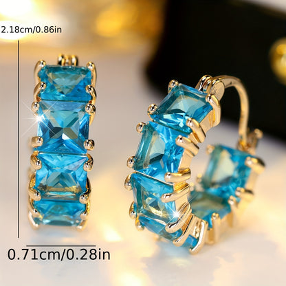 Ladies' Deluxe Blue Cubic Zirconia Ring Earrings, Vintage Style, Copper Base, Unplated, Suitable for Party and Wedding Fashion Accessories in All Seasons